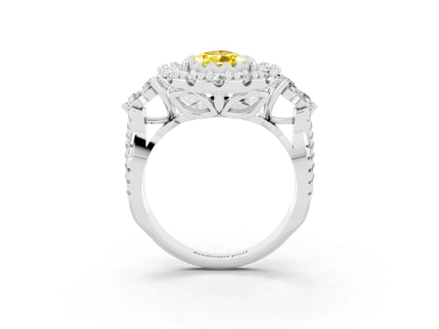 White gold Pear Cut Yellow Sapphire Halo Ring with Pavé Band and Four-Prong Setting_15