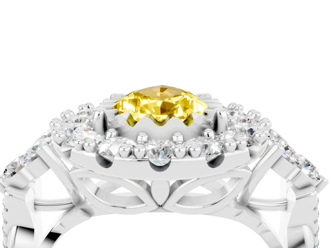 White gold Pear Cut Yellow Sapphire Halo Ring with Pavé Band and Four-Prong Setting_16