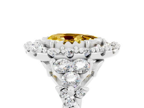 White gold Pear Cut Yellow Sapphire Halo Ring with Pavé Band and Four-Prong Setting_17