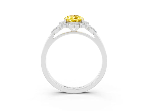 White gold Pear Cut Yellow Sapphire Halo Ring with Pear Side Stones and Prong Setting_27