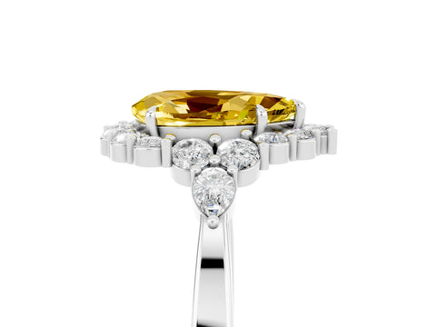 White gold Pear Cut Yellow Sapphire Halo Ring with Pear Side Stones and Prong Setting_29