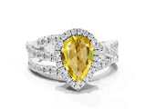 White gold Pear Cut Yellow Sapphire Halo Ring with Round Split Shank and Prong Setting_60