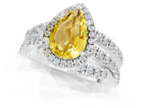 White gold Pear Cut Yellow Sapphire Halo Ring with Round Split Shank and Prong Setting_61