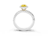 White gold Pear Cut Yellow Sapphire Halo Ring with Round Split Shank and Prong Setting_63
