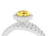 White gold Pear Cut Yellow Sapphire Halo Ring with Round Split Shank and Prong Setting_64
