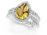 White gold Pear Cut Yellow Sapphire Halo Ring with Round Split Shank and Prong Setting_67