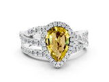 White gold Pear Cut Yellow Sapphire Halo Ring with Round Split Shank and Prong Setting_72