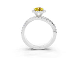 White gold Pear Cut Yellow Sapphire Halo Ring with Round Split Shank and Prong Setting_75