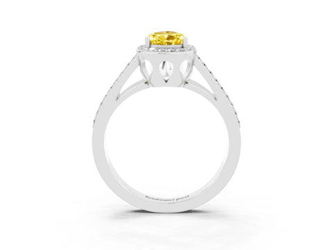 White gold Pear Cut Yellow Sapphire Halo Ring with Split Shank U-Prong Band and Four-Prong Setting_3