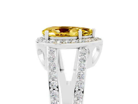 White gold Pear Cut Yellow Sapphire Halo Ring with Split Shank U-Prong Band and Four-Prong Setting_5