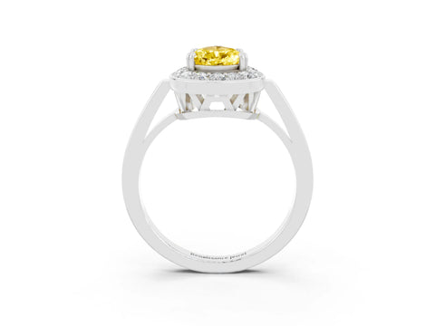 White gold Pear Cut Yellow Sapphire Halo Ring with Split Shank and Four-Prong Setting_15