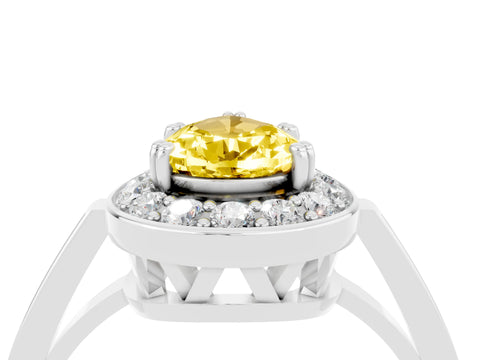 White gold Pear Cut Yellow Sapphire Halo Ring with Split Shank and Four-Prong Setting_4