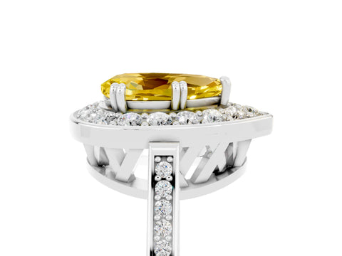 White gold Pear Cut Yellow Sapphire Halo Ring with Split Shank and Four-Prong Setting_5