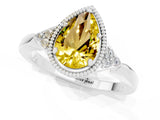 White gold Pear Cut Yellow Sapphire Halo Ring with Tapered Band and Four-Prong Setting_1