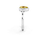 White gold Pear Cut Yellow Sapphire Halo Ring with Tapered Band and Four-Prong Setting_2