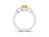 White gold Pear Cut Yellow Sapphire Halo Ring with Tapered Band and Four-Prong Setting_3