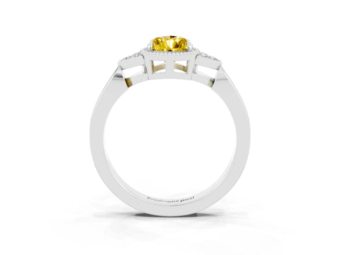 White gold Pear Cut Yellow Sapphire Halo Ring with Tapered Band and Four-Prong Setting_3