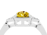 White gold Pear Cut Yellow Sapphire Halo Ring with Tapered Band and Four-Prong Setting_4