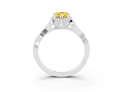White gold Pear Cut Yellow Sapphire Halo Ring with Vintage Split Shank and Four-Prong Setting_3
