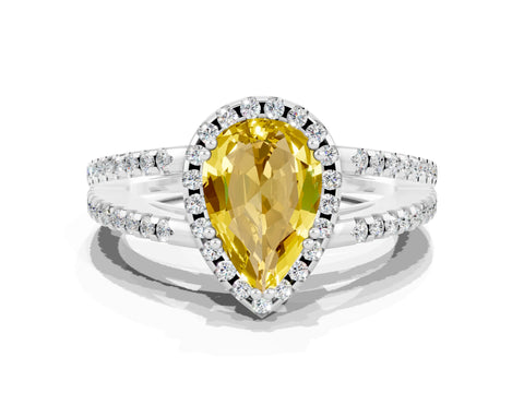 White gold Pear Cut Yellow Sapphire Halo Split Shank Engagement Ring_12