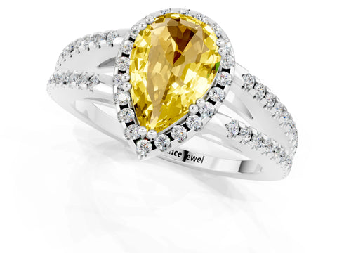 White gold Pear Cut Yellow Sapphire Halo Split Shank Engagement Ring_13