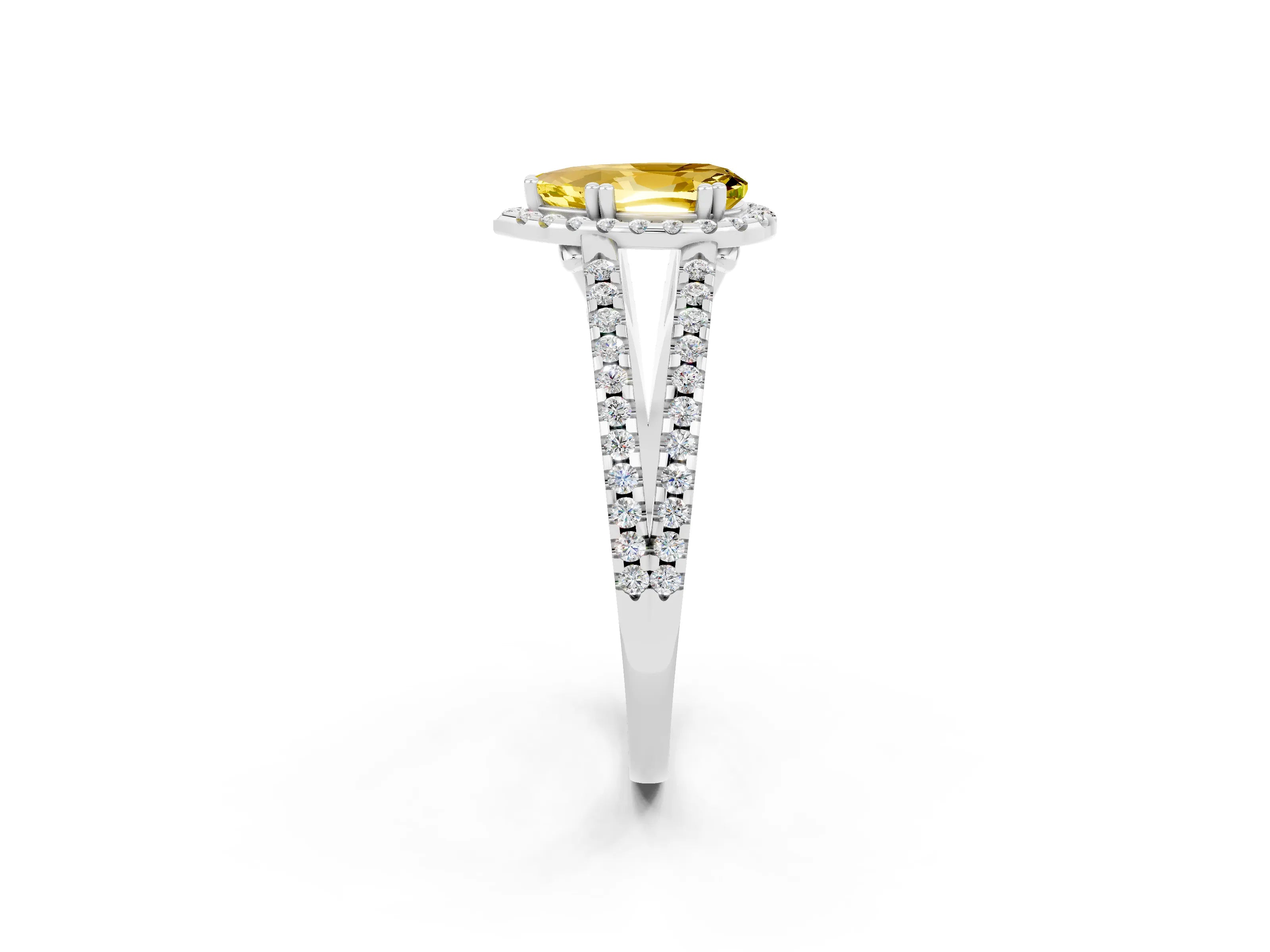 White gold Pear Cut Yellow Sapphire Halo Split Shank Engagement Ring_14