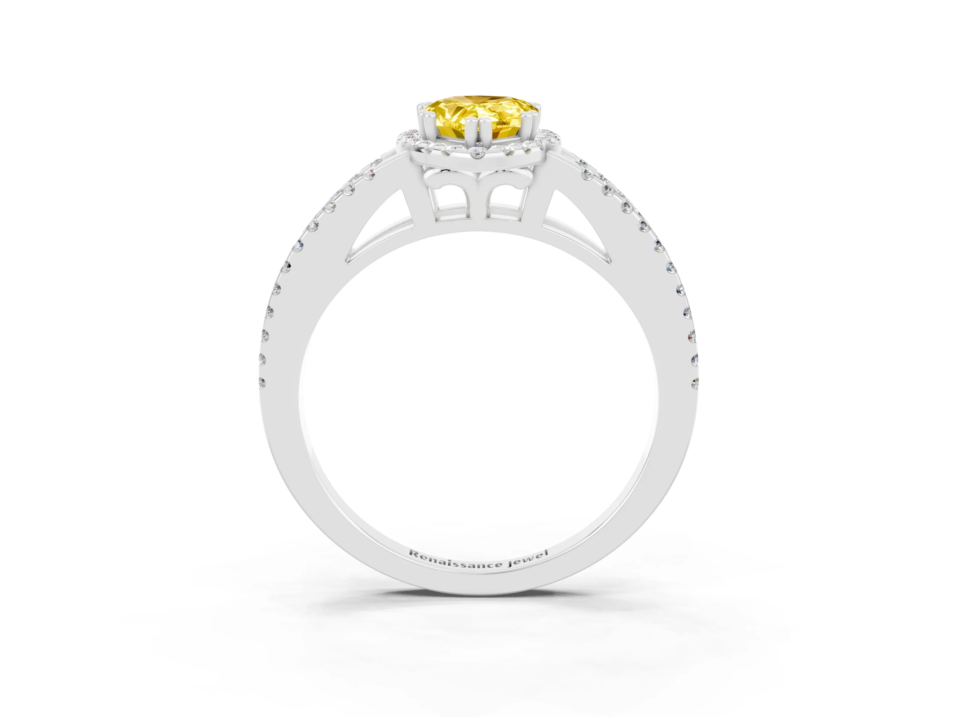 White gold Pear Cut Yellow Sapphire Halo Split Shank Engagement Ring_15