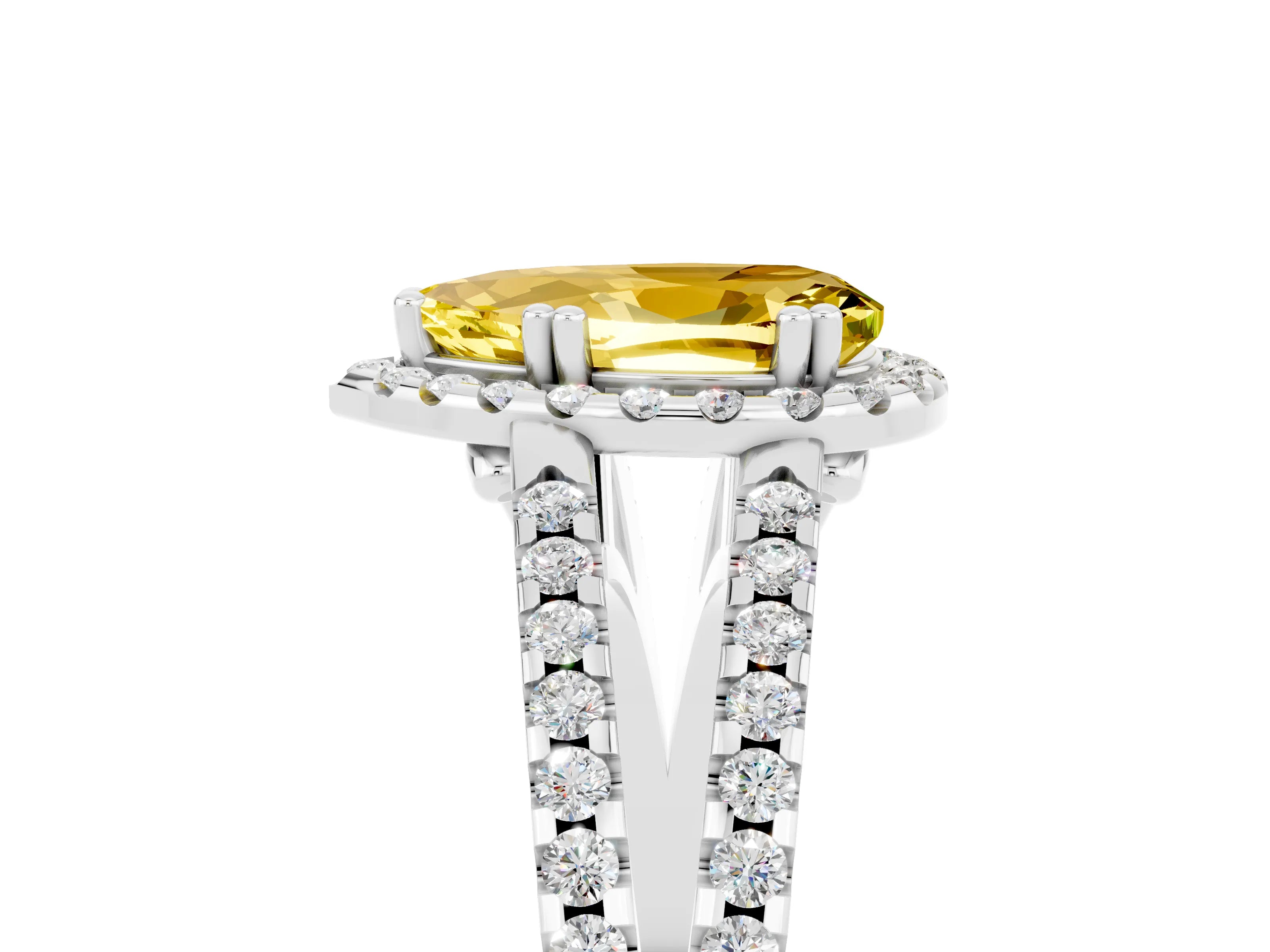 White gold Pear Cut Yellow Sapphire Halo Split Shank Engagement Ring_17