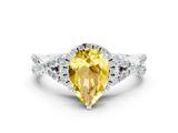 White gold Pear Cut Yellow Sapphire Halo Twist Band Solitaire Prong Setting Ring_24