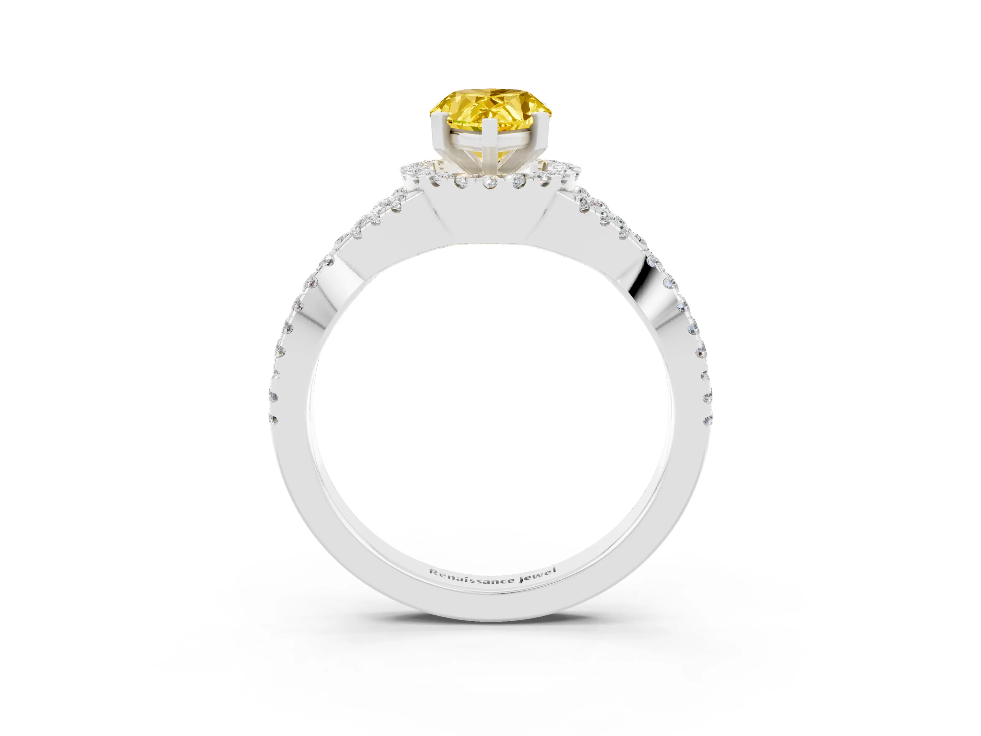 White gold Pear Cut Yellow Sapphire Halo Twist Band Solitaire Prong Setting Ring_27