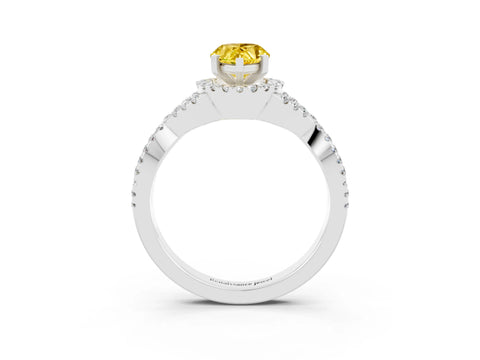 White gold Pear Cut Yellow Sapphire Halo Twist Band Solitaire Prong Setting Ring_27