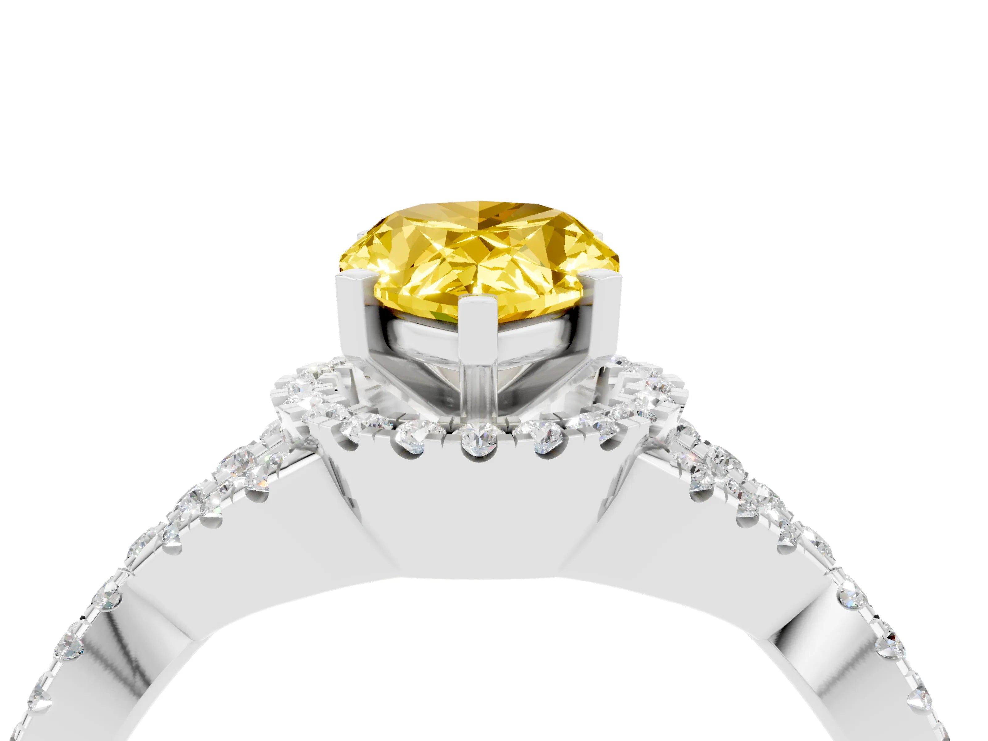 White gold Pear Cut Yellow Sapphire Halo Twist Band Solitaire Prong Setting Ring_28
