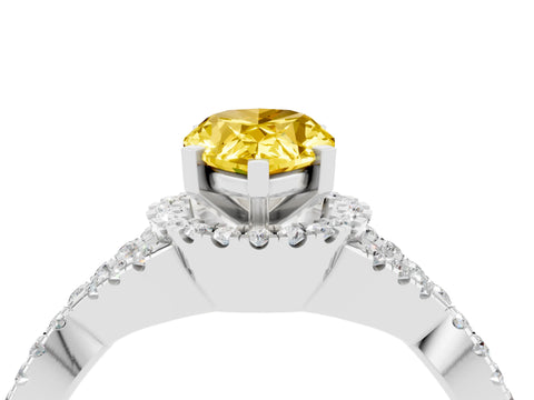 White gold Pear Cut Yellow Sapphire Halo Twist Band Solitaire Prong Setting Ring_28