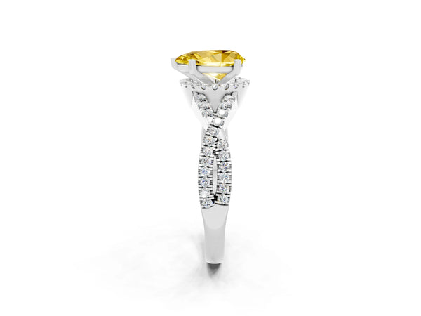 White gold Pear Cut Yellow Sapphire  Halo Twist Band Solitaire Prong Setting Ring