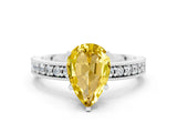 White gold Pear Cut Yellow Sapphire Milgrain Pavé Engagement Ring with Four-Prong Setting_24