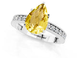 White gold Pear Cut Yellow Sapphire Milgrain Pavé Engagement Ring with Four-Prong Setting_25