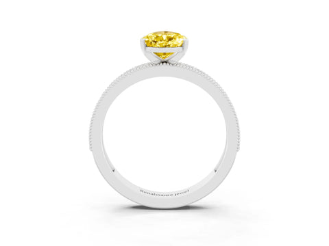 White gold Pear Cut Yellow Sapphire Milgrain Pavé Engagement Ring with Four-Prong Setting_27