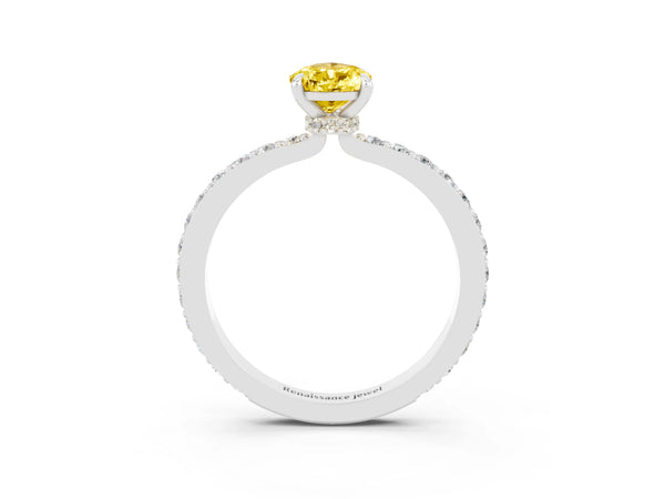 White gold Pear Cut Yellow Sapphire Pavé Engagement Ring with Round  Accents and Prong Setting