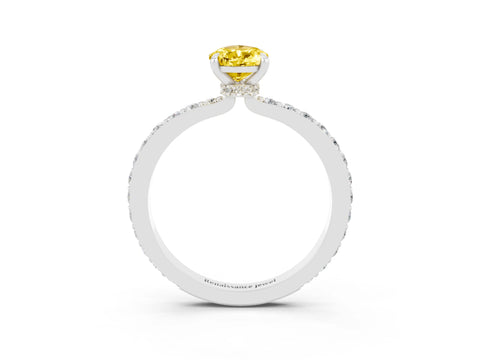 White gold Pear Cut Yellow Sapphire Pavé Engagement Ring with Round  Accents and Prong Setting_51