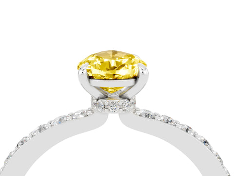 White gold Pear Cut Yellow Sapphire Pavé Engagement Ring with Round  Accents and Prong Setting_52