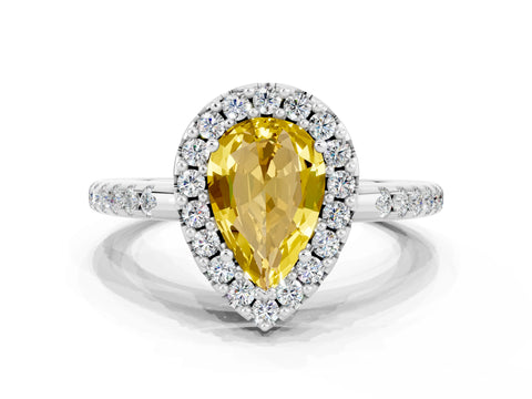 White gold Pear Cut Yellow Sapphire Pavé Halo Ring with Four-Prong Setting_12