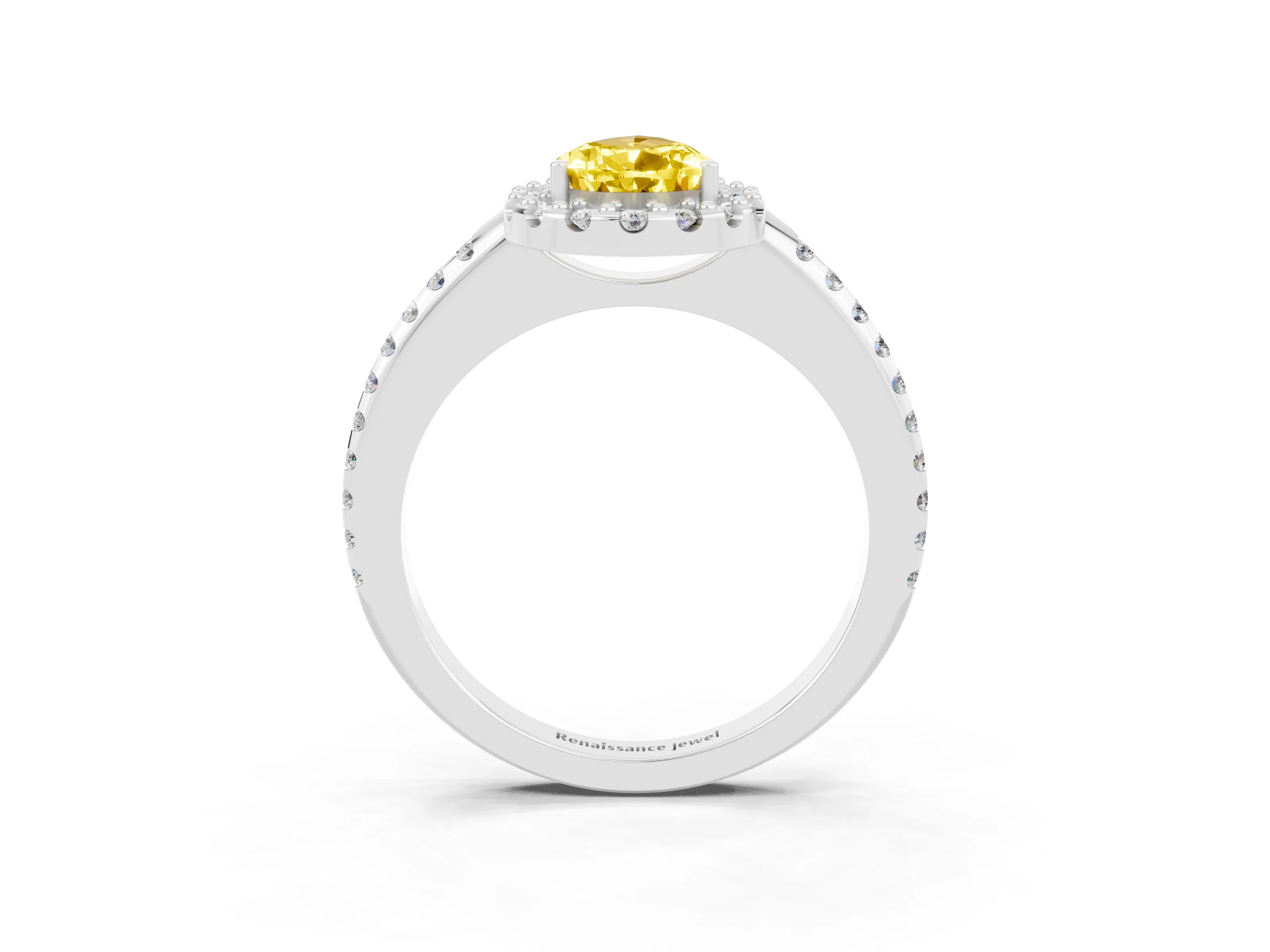 White gold Pear Cut Yellow Sapphire Pavé Halo Ring with Four-Prong Setting_15
