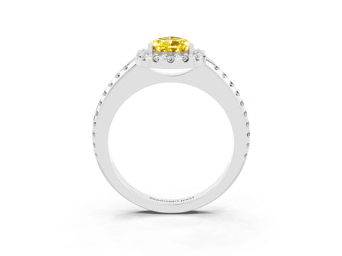 White gold Pear Cut Yellow Sapphire Pavé Halo Ring with Four-Prong Setting_15