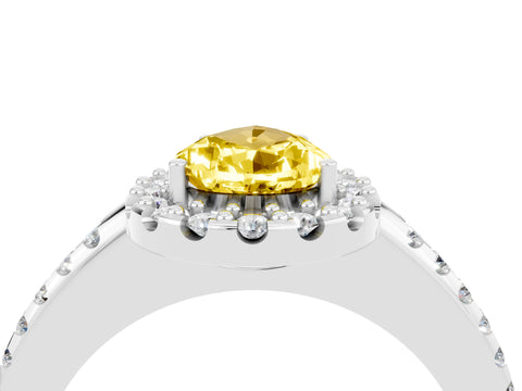 White gold Pear Cut Yellow Sapphire Pavé Halo Ring with Four-Prong Setting_16
