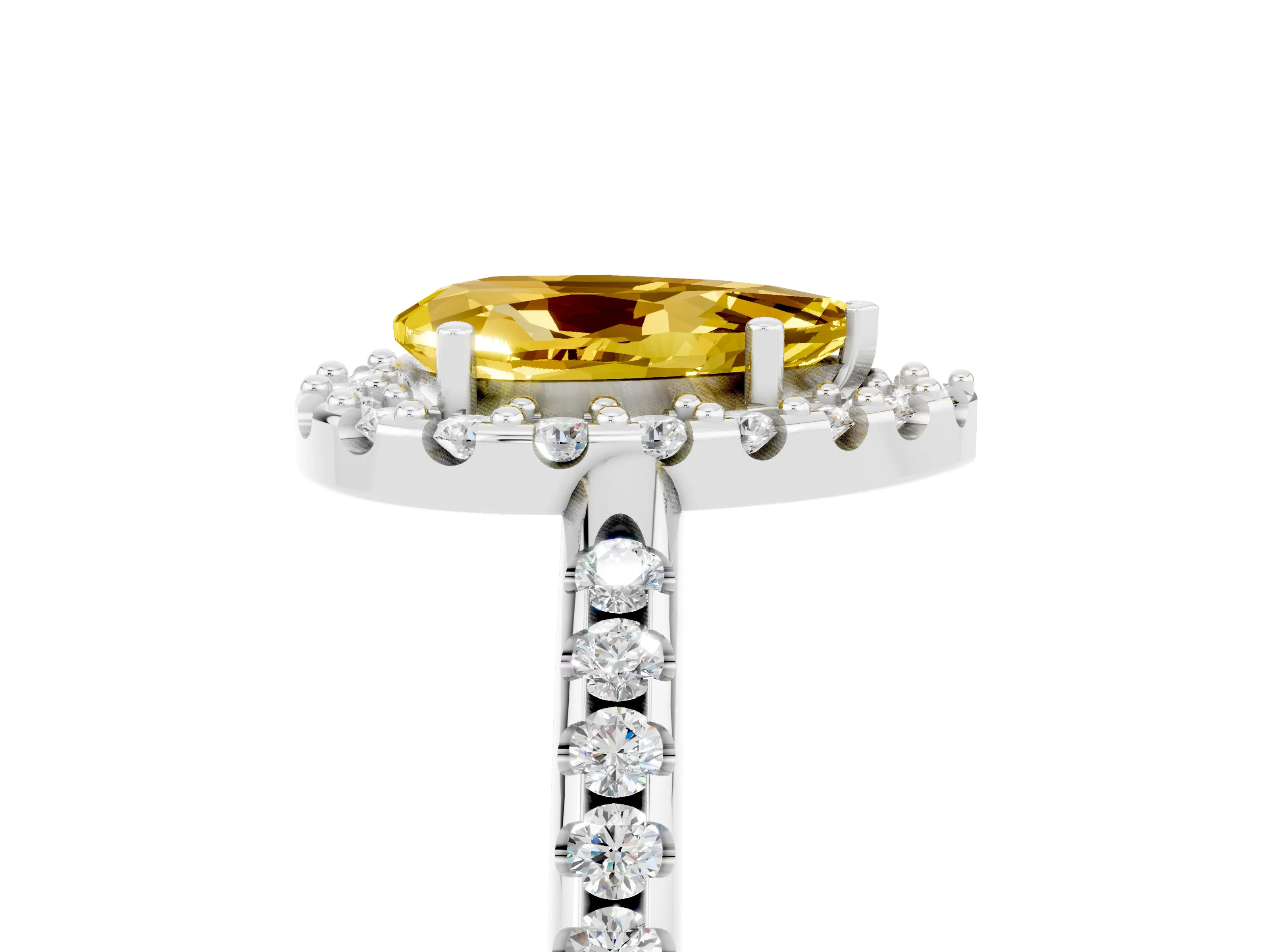 White gold Pear Cut Yellow Sapphire Pavé Halo Ring with Four-Prong Setting_17