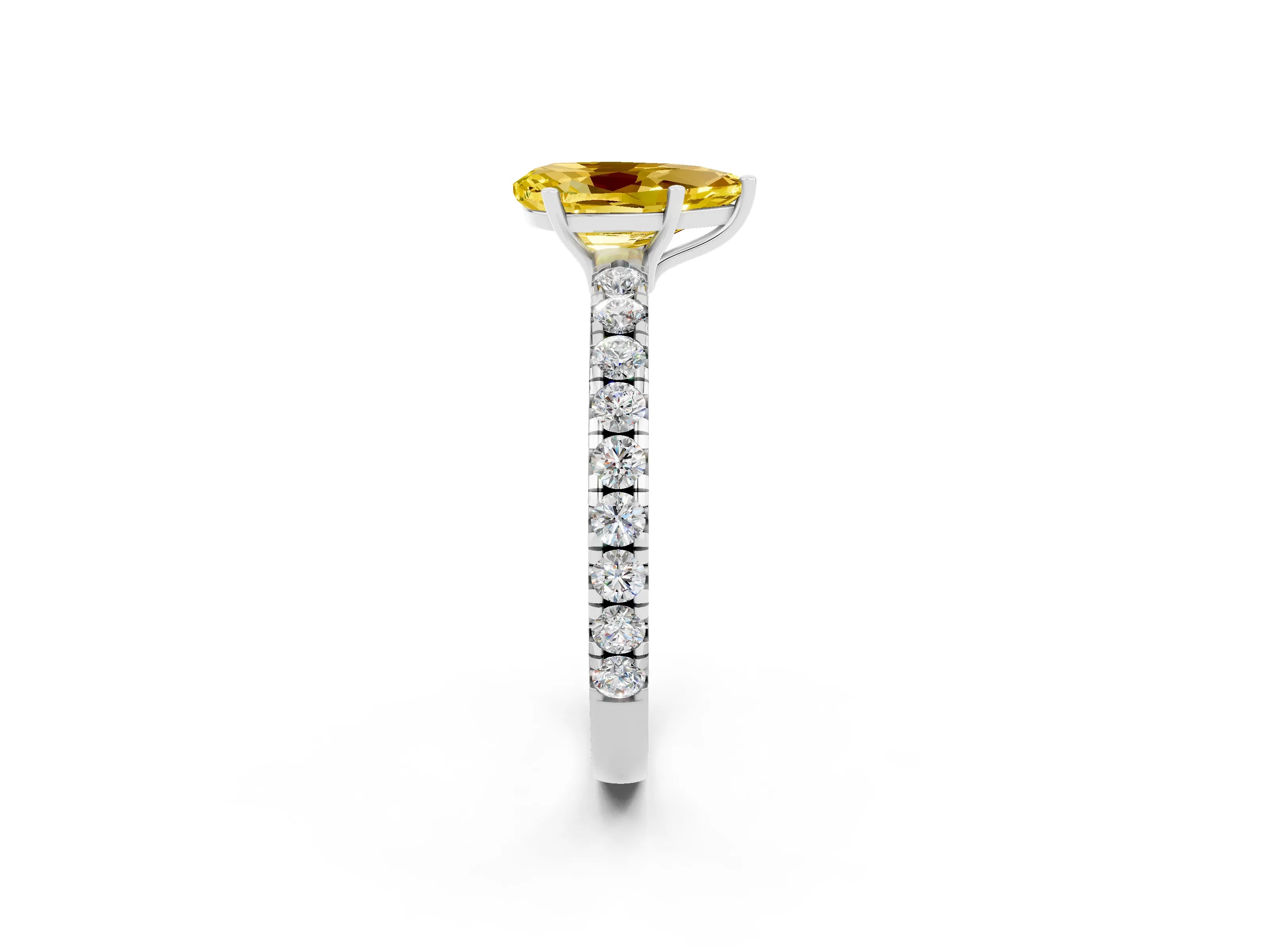 White gold Pear Cut Yellow Sapphire Pavé Solitaire Engagement Ring with Four-Prong Setting_14