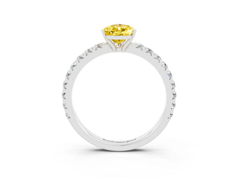 White gold Pear Cut Yellow Sapphire Pavé Solitaire Engagement Ring with Four-Prong Setting_15