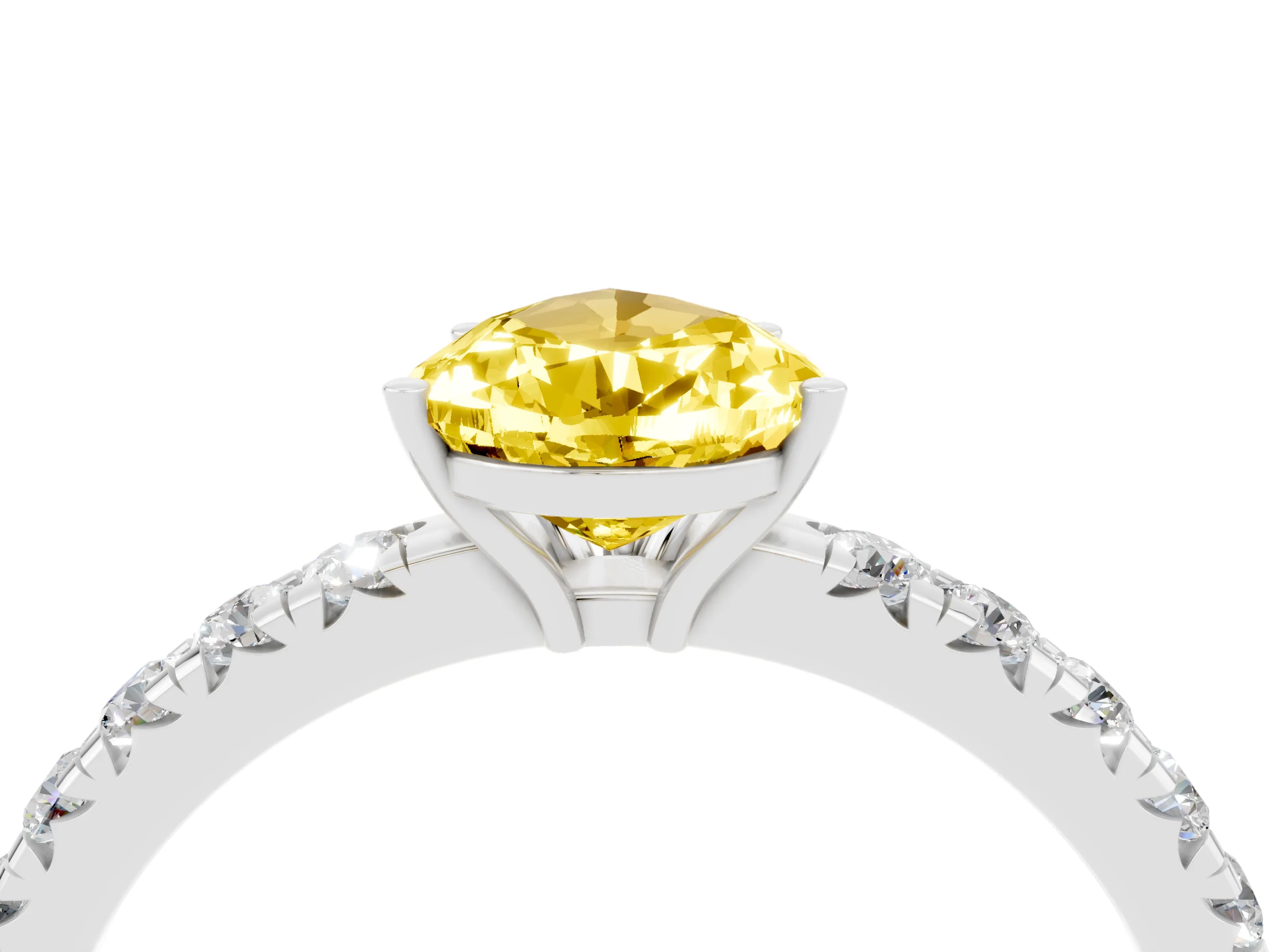 White gold Pear Cut Yellow Sapphire Pavé Solitaire Engagement Ring with Four-Prong Setting_16