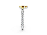 White gold Pear Cut Yellow Sapphire Pavé Solitaire Ring with Round Band and Prong Setting_14