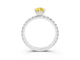 White gold Pear Cut Yellow Sapphire Pavé Solitaire Ring with Round Band and Prong Setting_15